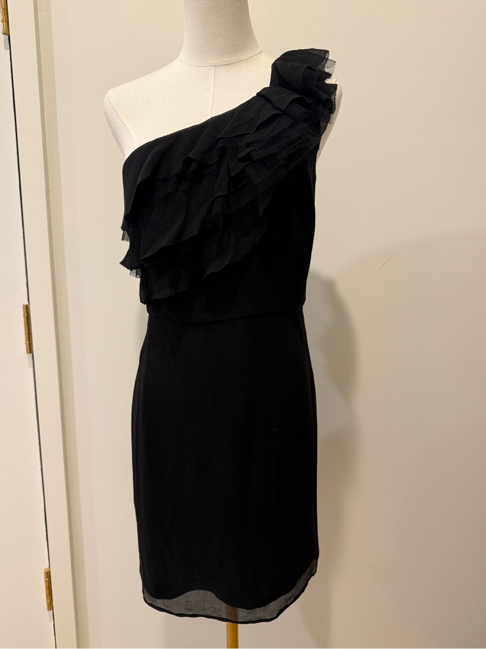 Ann Taylor Black One-Shoulder Ruffled Cocktail Dress